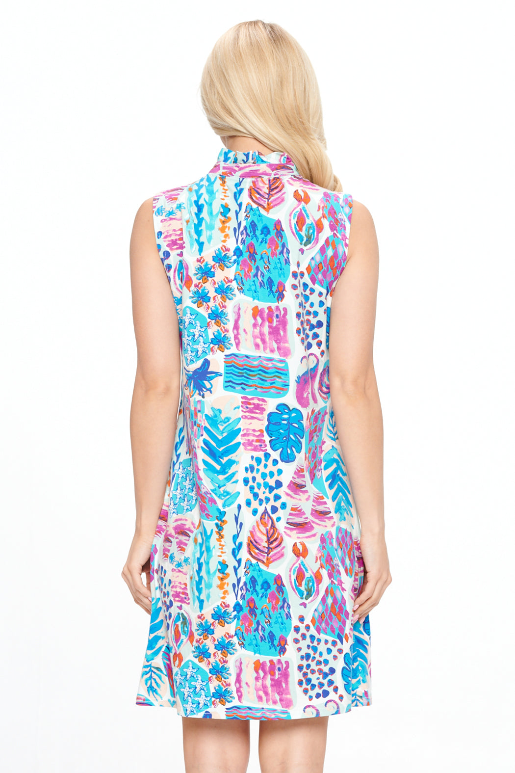 White Ruffle Neckline Dress