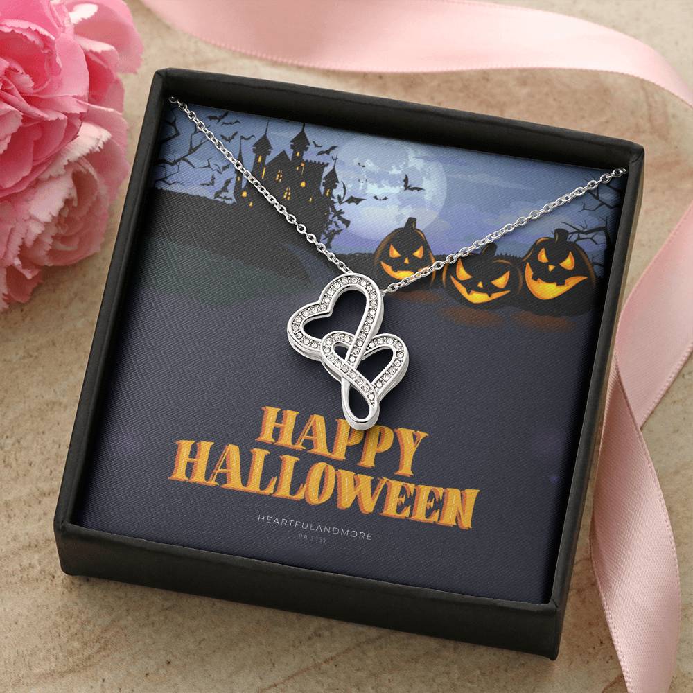 Halloween Necklace Halloween Lover Gift Necklace Gift For Wife Halloween Gifts To My Spooktastic Wife Gift For Wife Gi Double Hearts Necklace