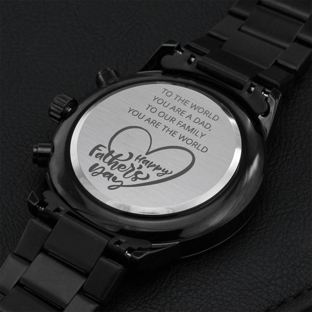 A Gift For Father's Day - Engraved Design Black Water Resistant Watch Engraving Chronograph Watch