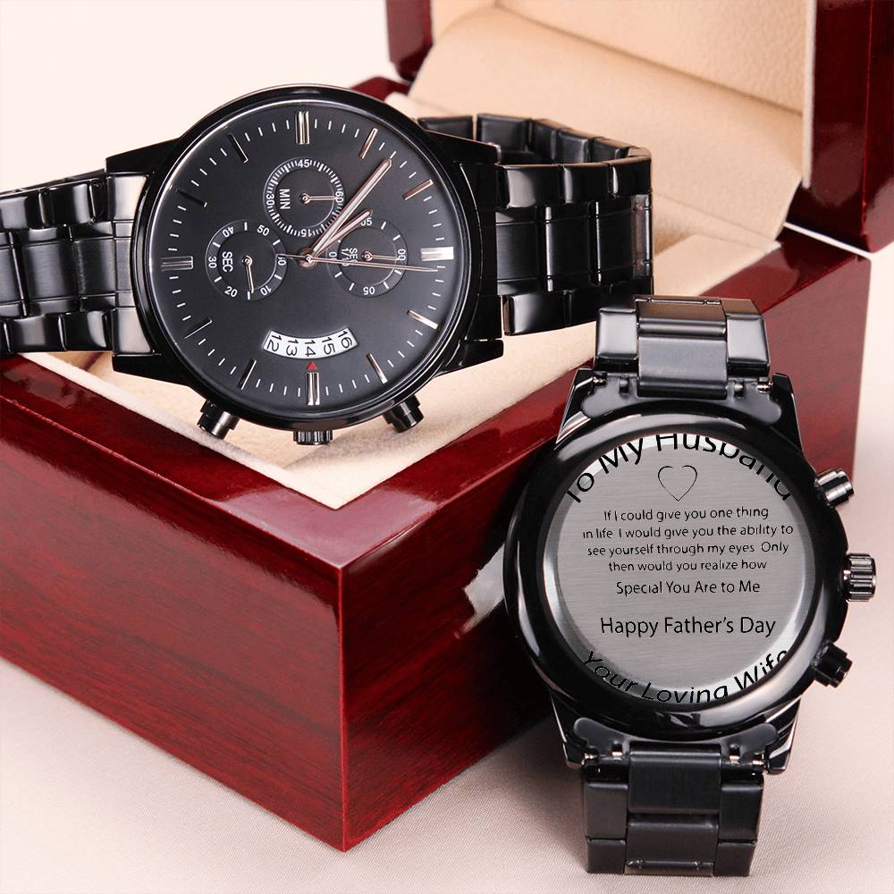 A Gift For Father's Day From Wife-black Chronograph Watch Engraving Chronograph Watch