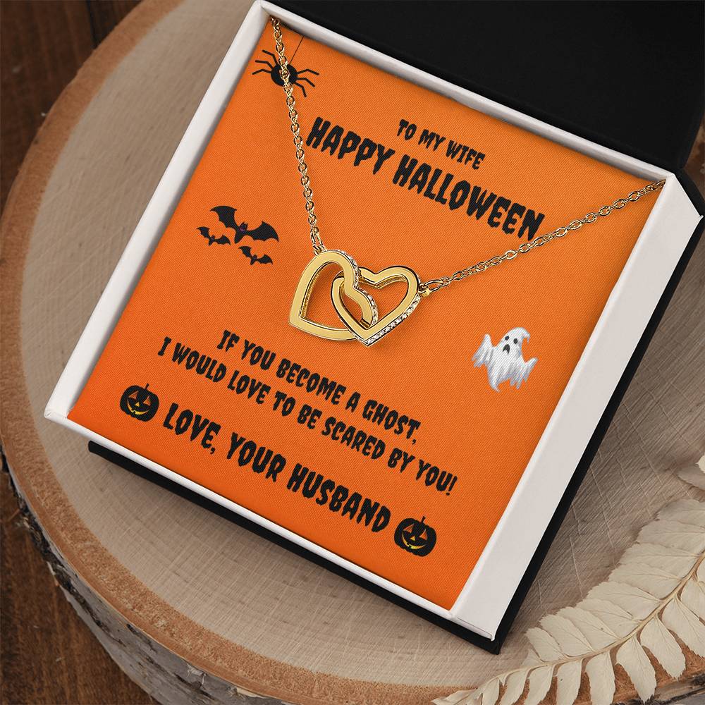 Two Hearts Necklace - Happy Halloween - To My Wife Cubic Zirconia Interlocking Hearts Necklace