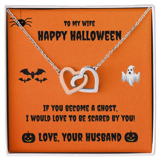 Two Hearts Necklace - Happy Halloween - To My Wife Cubic Zirconia Interlocking Hearts Necklace