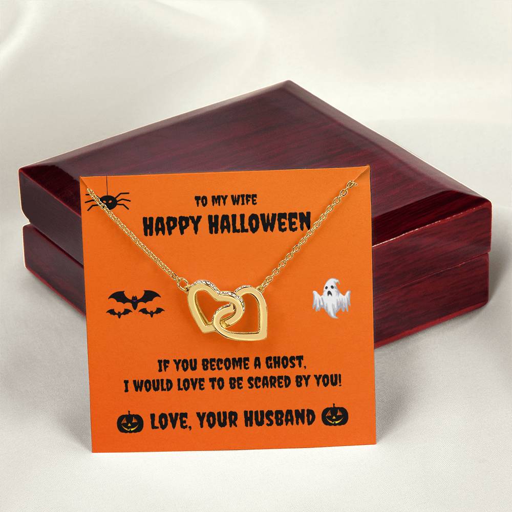 Two Hearts Necklace - Happy Halloween - To My Wife Cubic Zirconia Interlocking Hearts Necklace