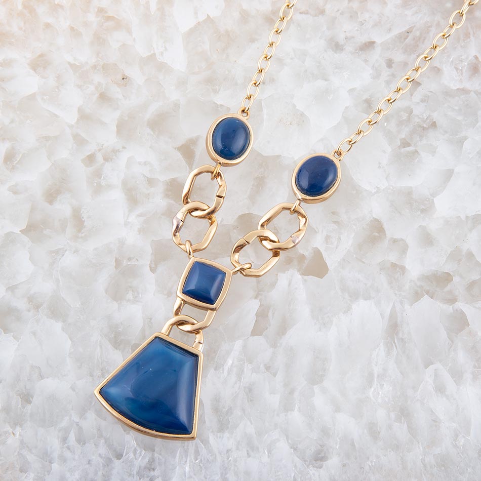 Athena Blue Agate Golden Statement Necklace