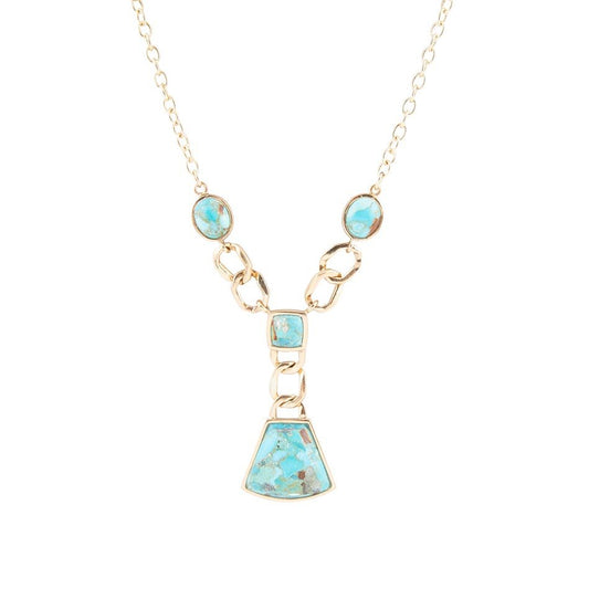 Athena Blue Turquoise Golden Y Neck Necklace