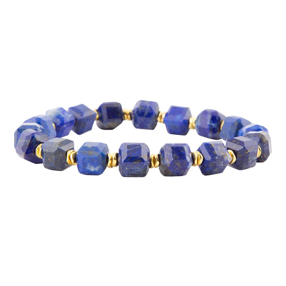 Azul Blue Cubed Lapis Golden Stretch Bracelet
