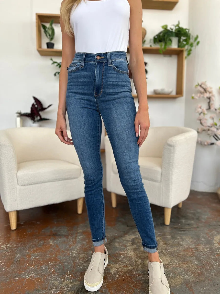 Cuffed Hem Skinny Jeans Full Size Judy Blue