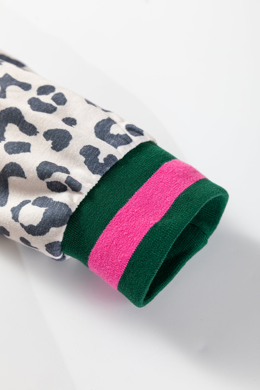 Gray Leopard Pattern Long Sleeve Top and Drawstring Pants Set