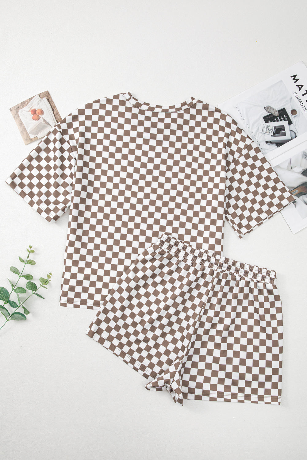 Luxury Checkered Top and Drawstring Shorts Pajama Set