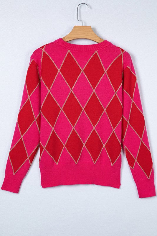 Glitter Rhombus Geometric Knit Crewneck Sweater