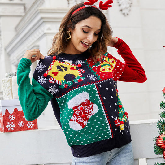 Christmas Tree Snowflake Knitted Sweaters Long Sleeve Crew Neck Pullover Knitwear