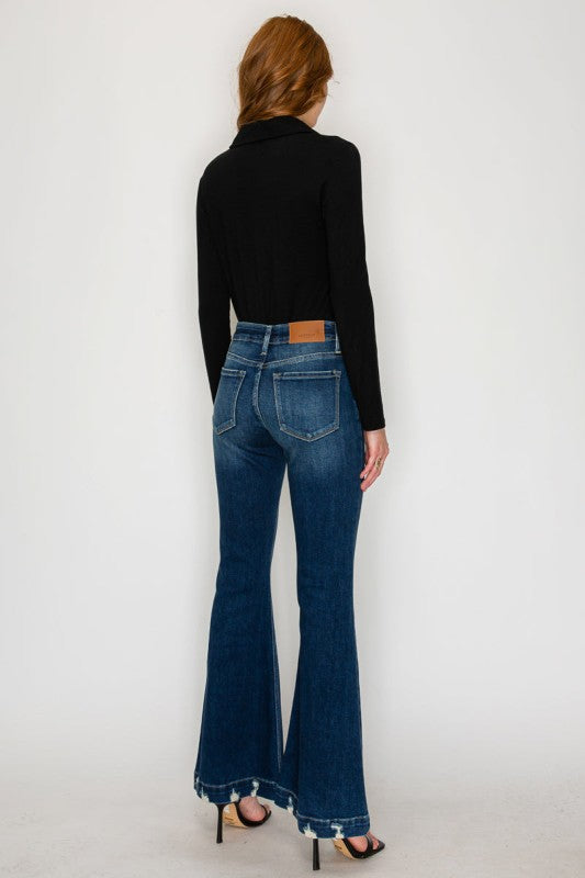 Mid Rise Super Flare Jeans Dark Stone Wash AT1017FLD