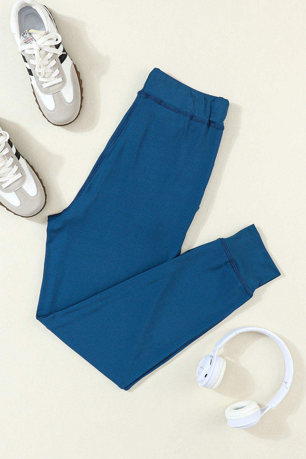 Blue Drawstring Waist Pocketed Joggers Relaxed Fit