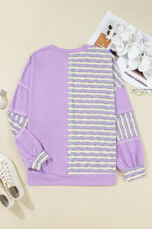 Plus Size Stripe Patchwork Pullover Drop Shoulder The Diamond Empire LLC