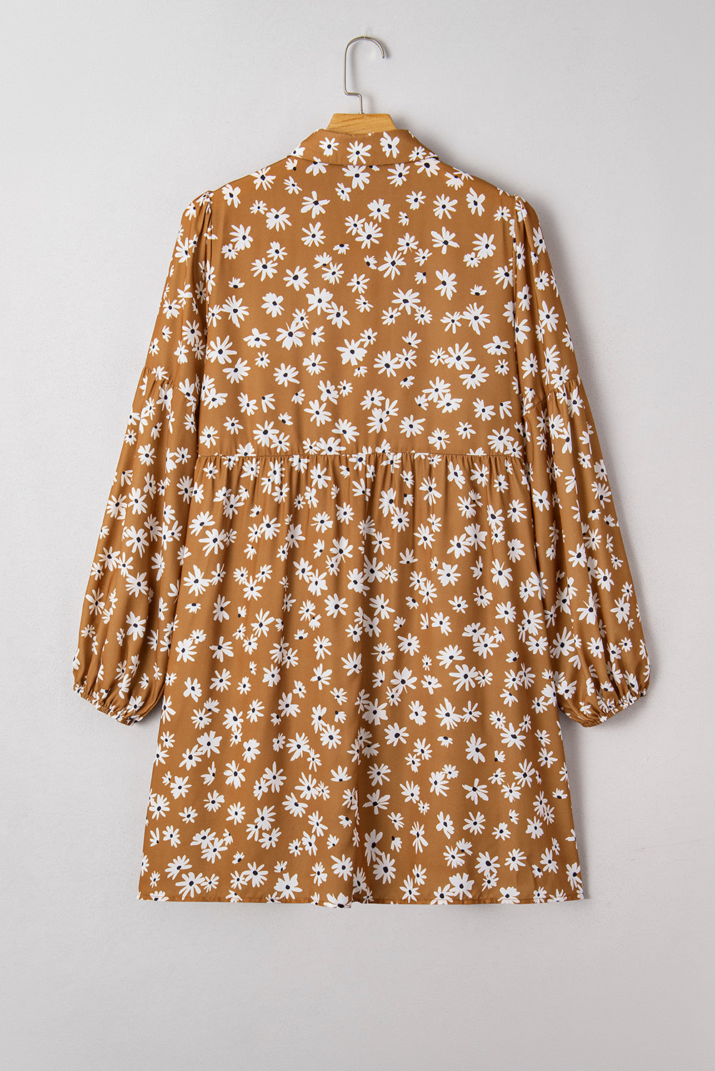 Khaki Plus Size Daisy Floral Print Puff Sleeve Dress