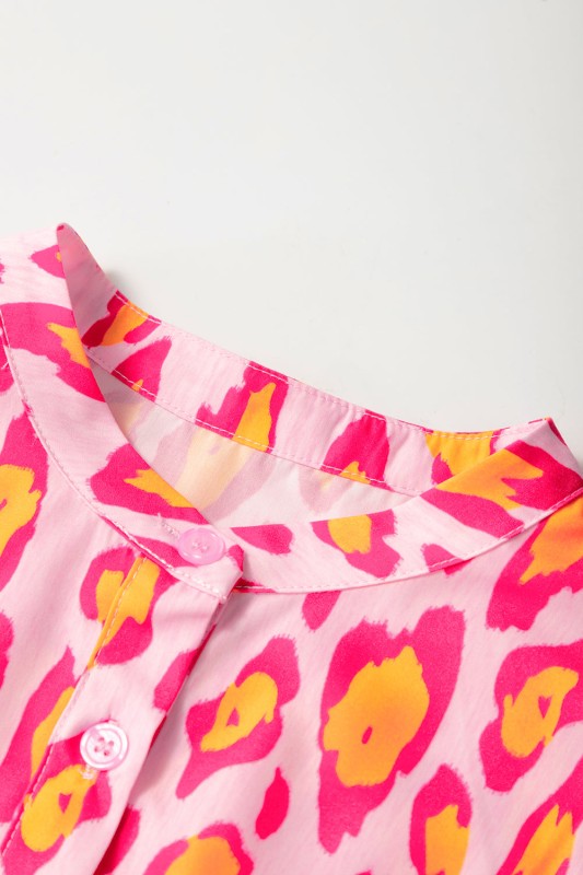 Leopard Balloon Sleeve Button-Up Shirt