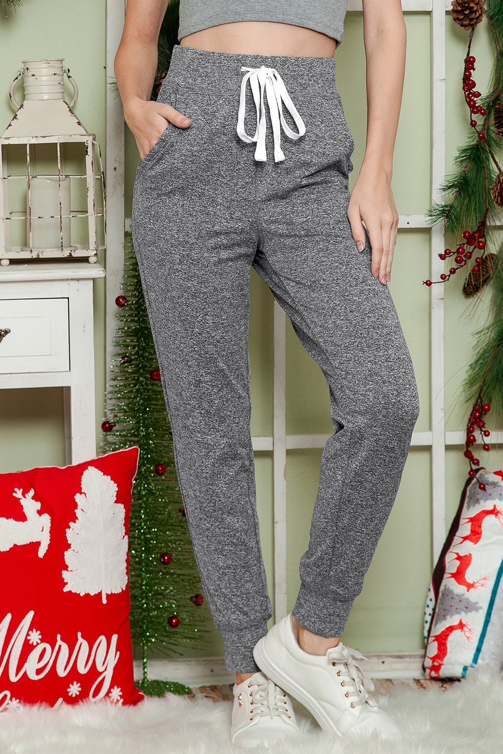 Blue Drawstring Waist Pocketed Joggers Relaxed Fit