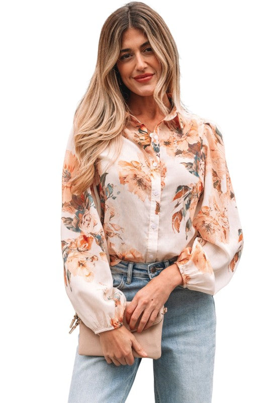 Floral Puff Sleeve Collared Shirt Light and Airy Women's Shirt