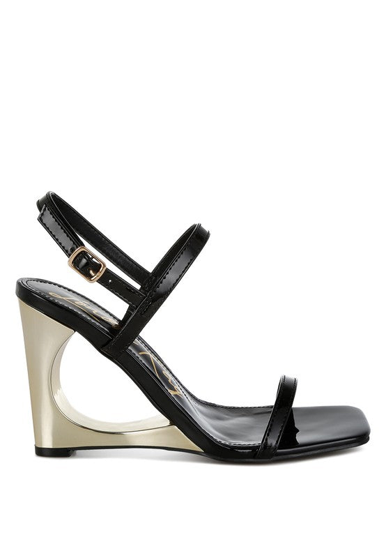 Fantasy Cut-Out Wedge Heel Sandals Patent Faux Leather Ladra