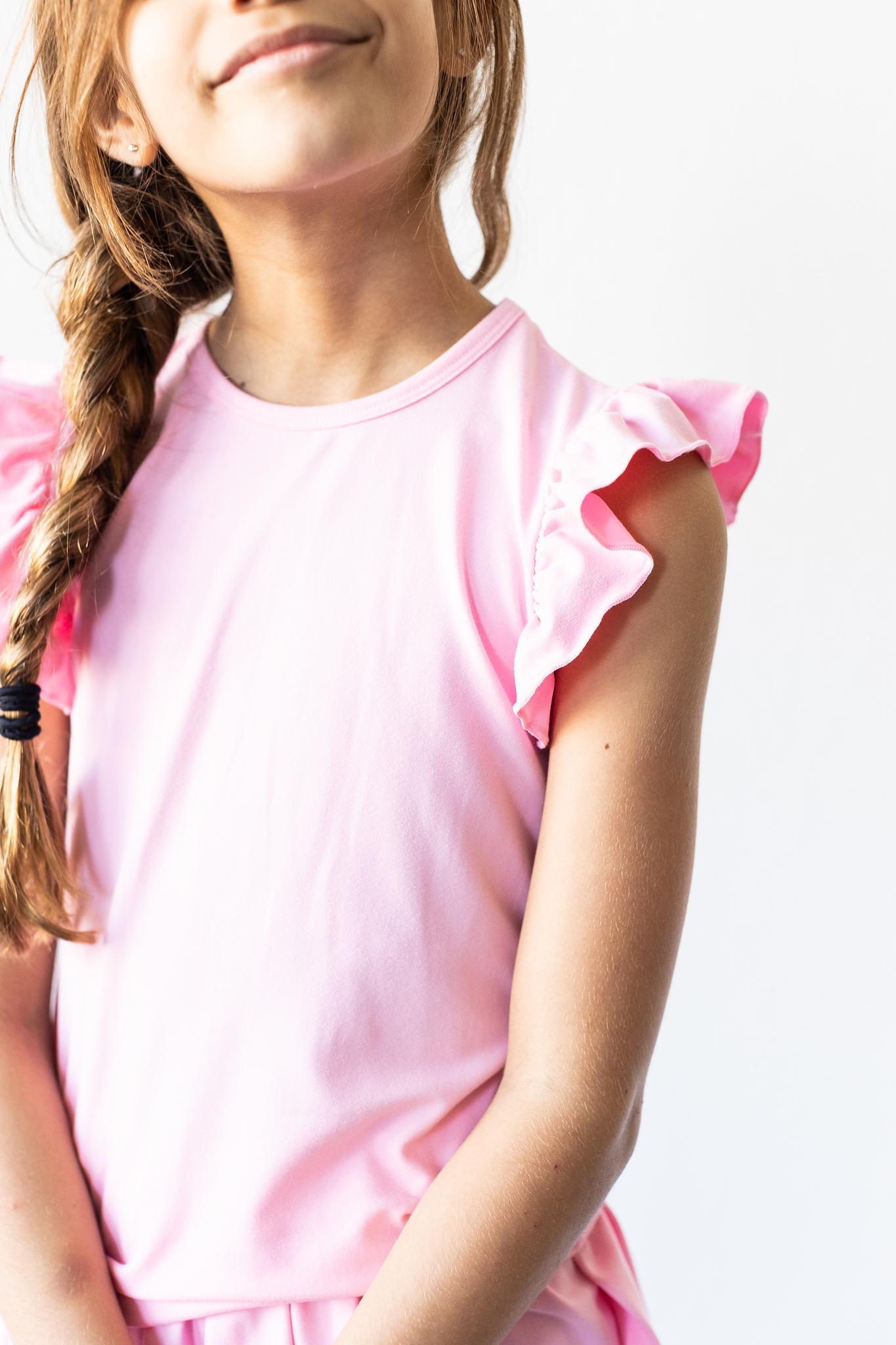 Bubblegum Pink Short Sleeve Ruffle Tee Mila & Rose