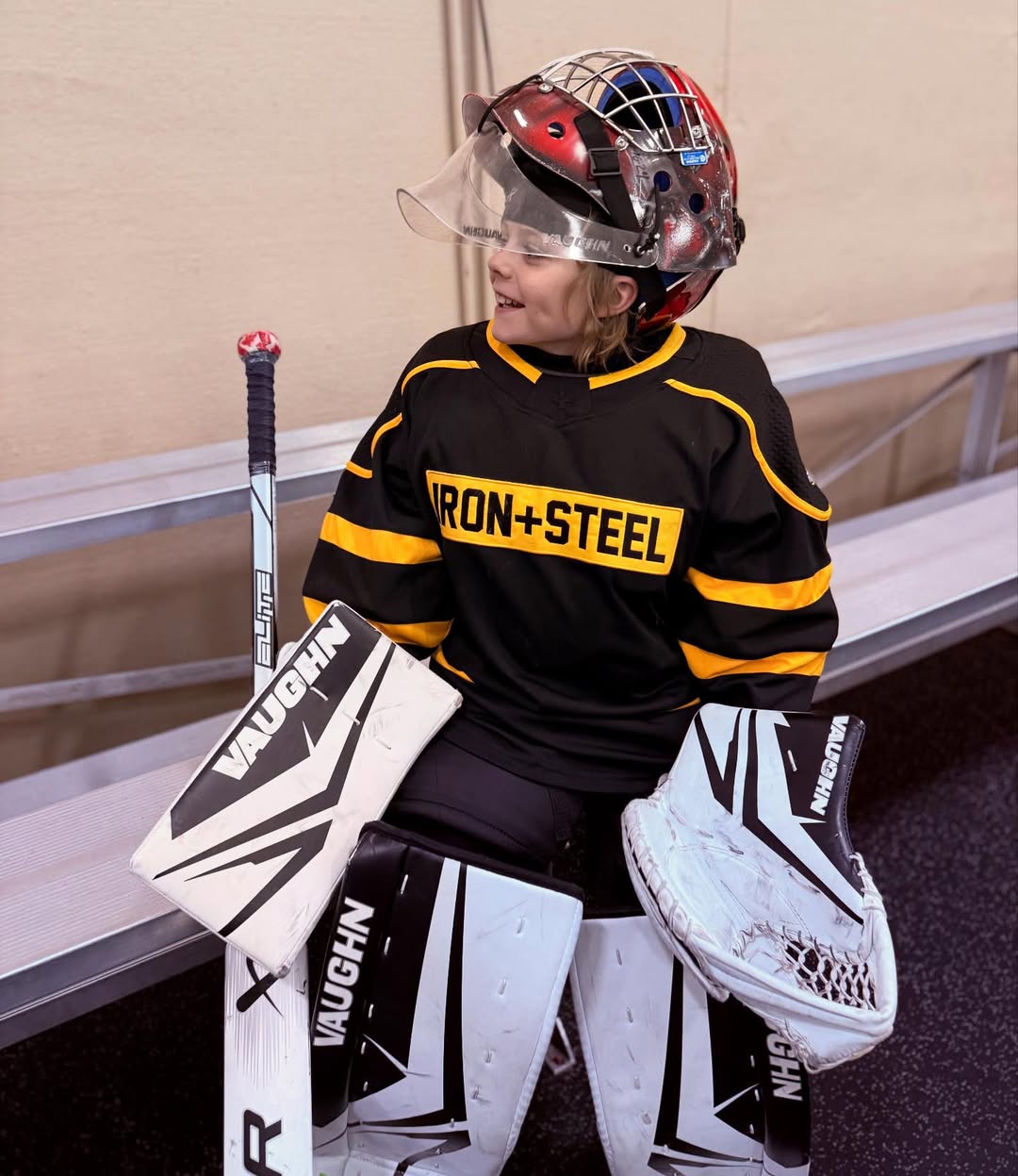 Iron+Steel Black Gold Dimpled Shoulder Hockey Jersey