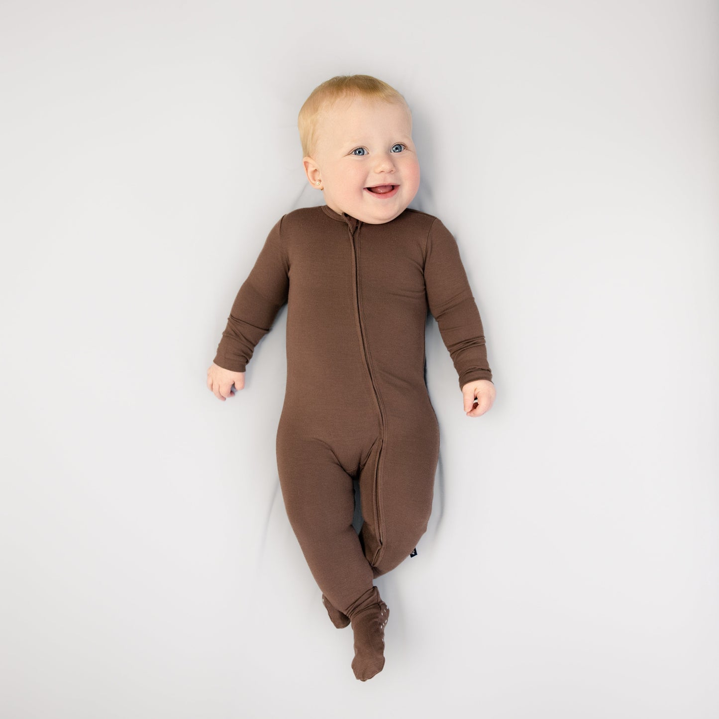 Larkspur Baby Zip Footie in Chestnut