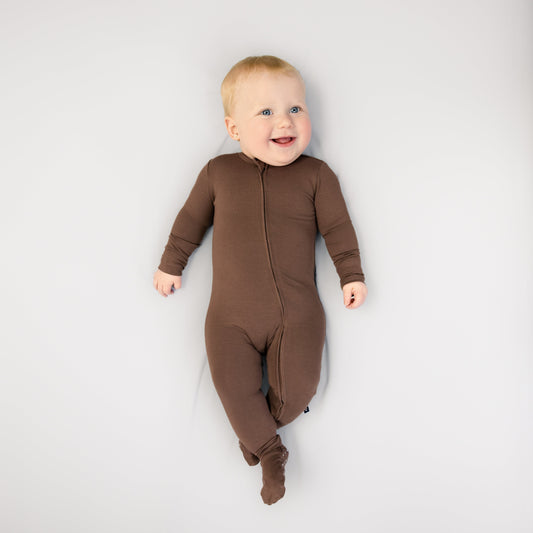 Larkspur Baby Zip Footie in Chestnut