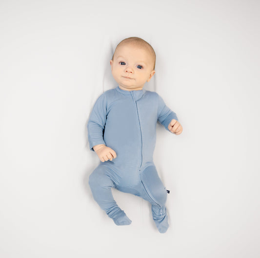 Larkspur Baby Zip Footie in Denim