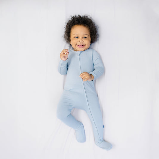 Larkspur Baby Zip Footie in Stone