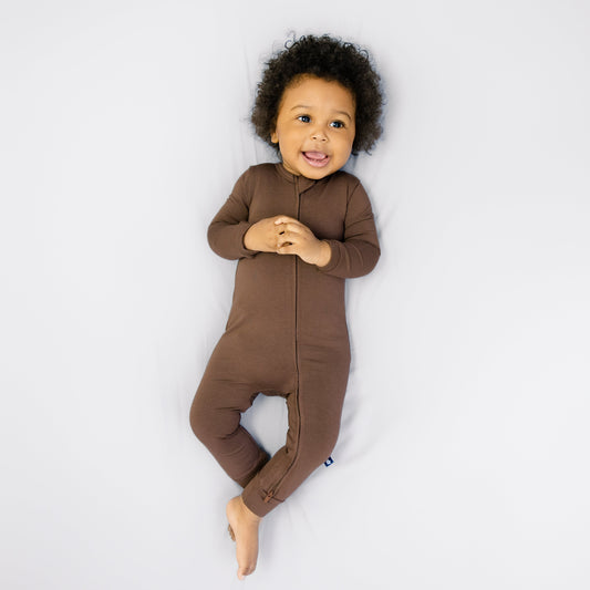 Larkspur Baby Zip Romper in Chestnut