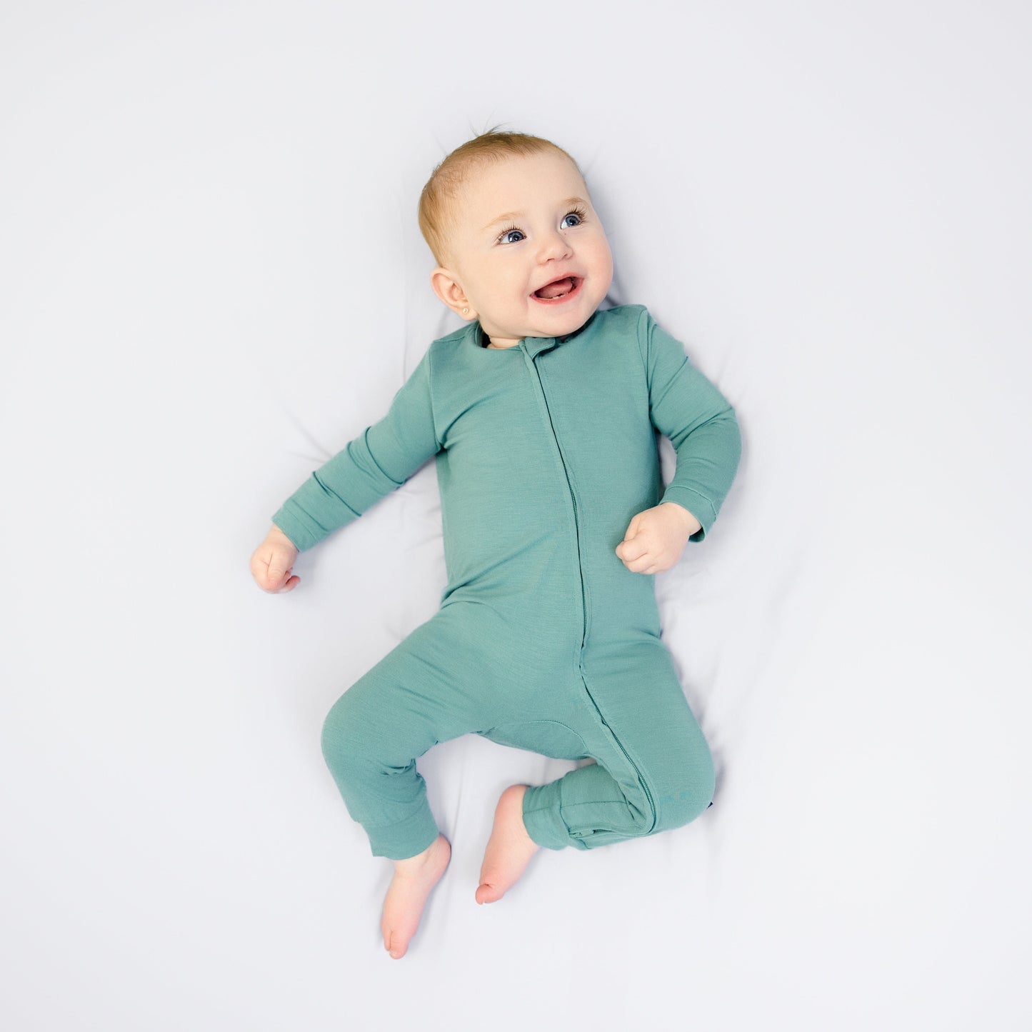 Larkspur Baby Zip Romper in Jade