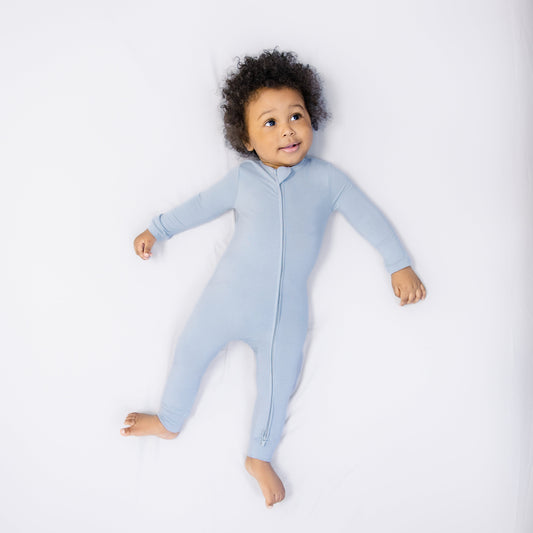 Larkspur Baby Zip Romper in Stone