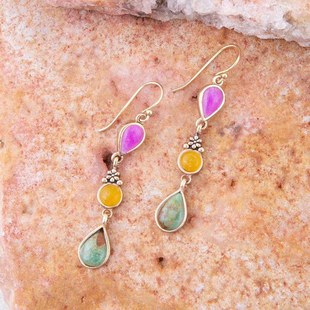 Barcelona Multistone Linear Golden Drop Earrings