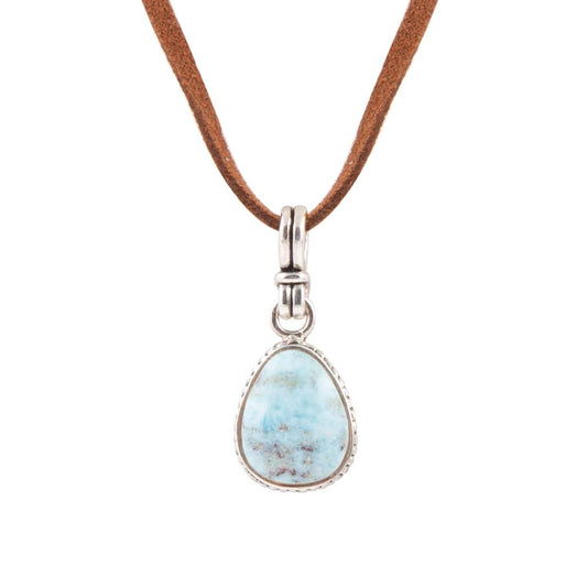 Basic Blue Larimar and Sterling Silver Pendant Leather Necklace