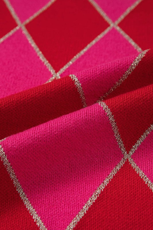 Glitter Rhombus Geometric Knit Crewneck Sweater