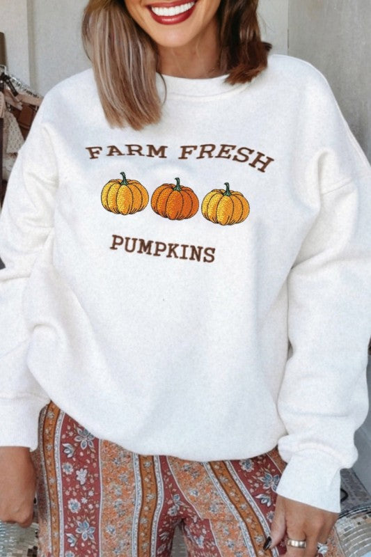 Farm Fresh Pumpkins Embroidered Thanksgiving Sweater