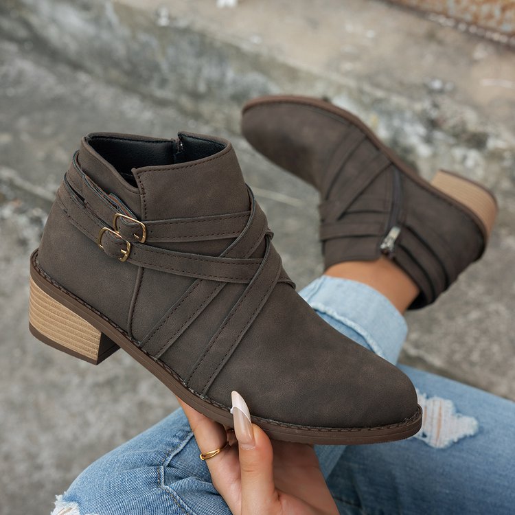 Retro High-Heel Ankle Boots Chic Suede Women’s Single Boots