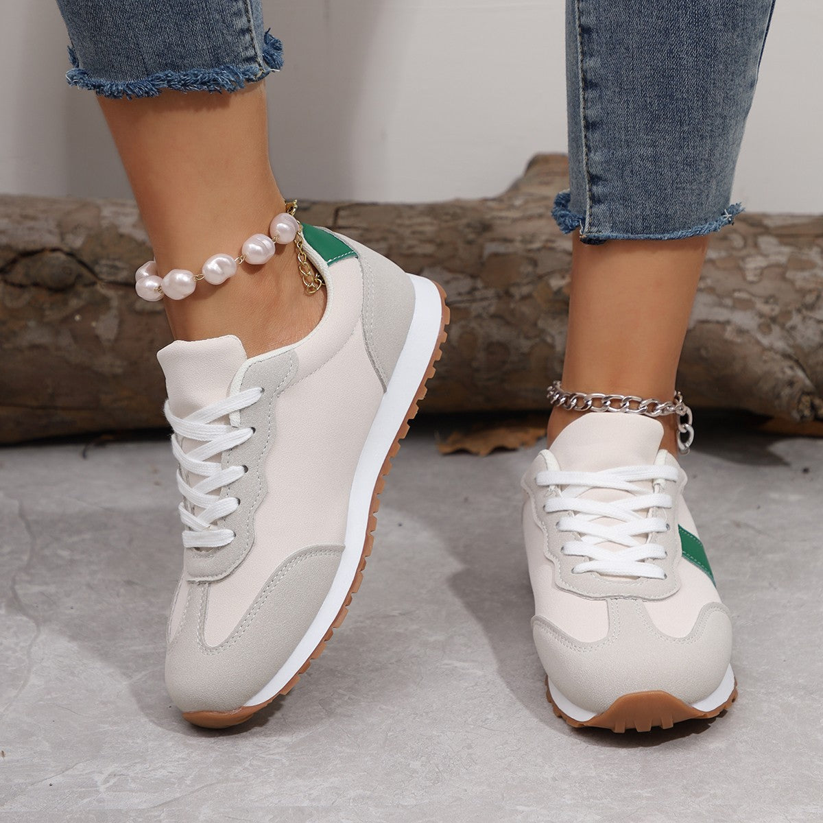 Women’s Round Toe Thick Sole Lace-Up Sneakers Casual Shoes