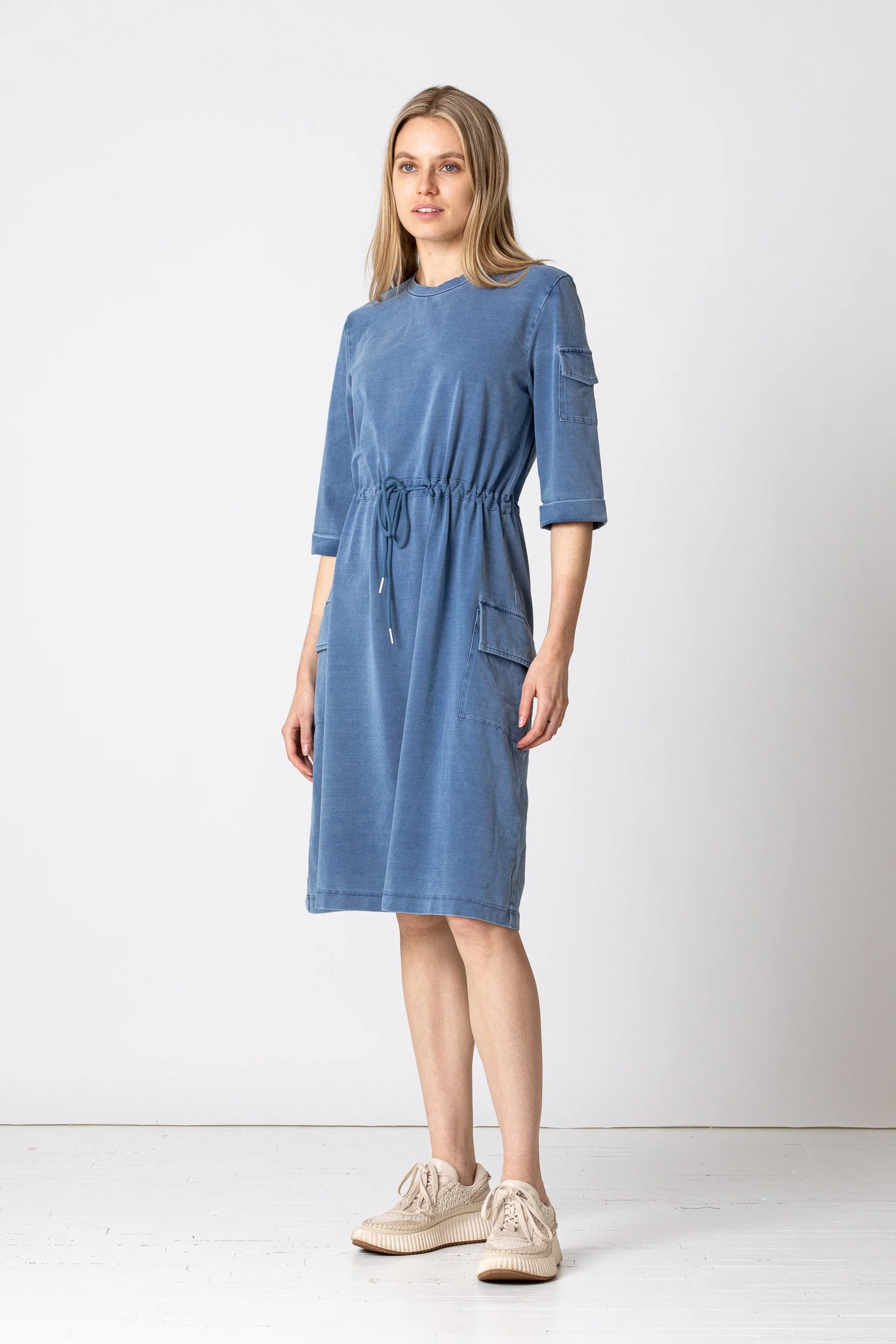 Denim Drawcord Waist Pocket T-Shirt Dress Elara