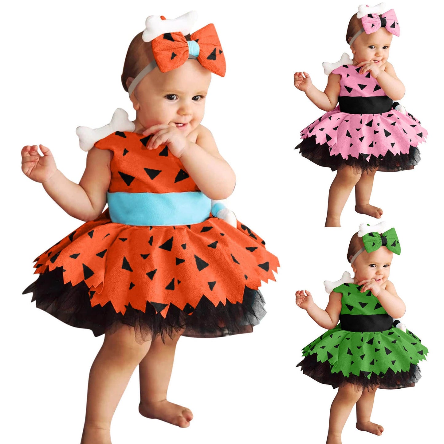 Girls Simple Halloween Mesh Costume Suit Green Orange Pink Polyester