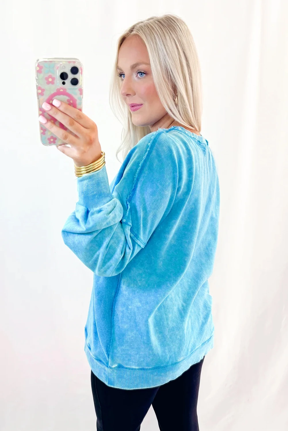 Blue Mineral Wash Double Patched Pocket Pullover Sweatshirt