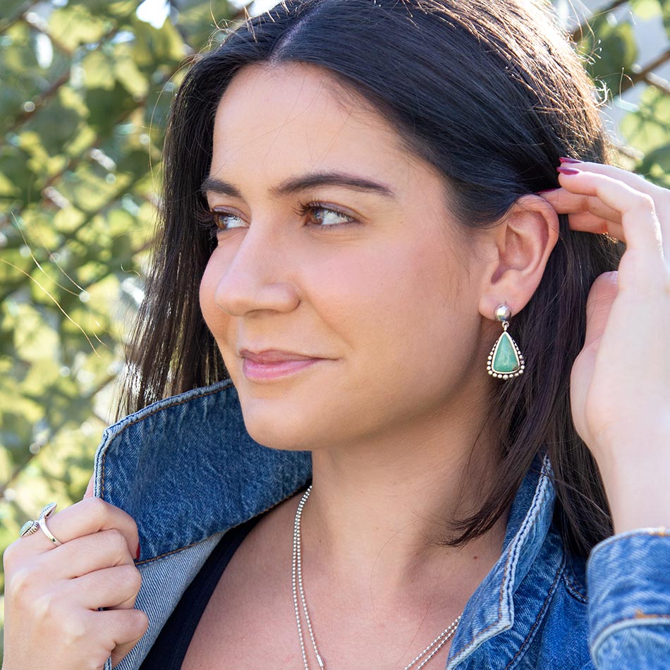 Begondor Green Turquoise Sterling Silver Post Drop Earrings