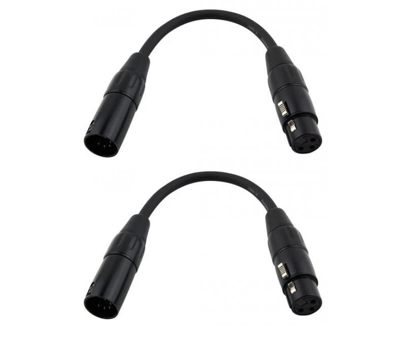 Pig Hog PX-DMX5M 5-Pin DXMM to 3-Pin XLRF Adapter Cable, 6"-NEW