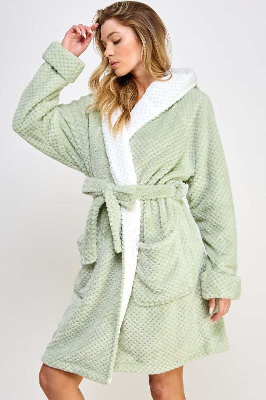 Jacquard Hooded Bailey Robe with Belt and Pockets
