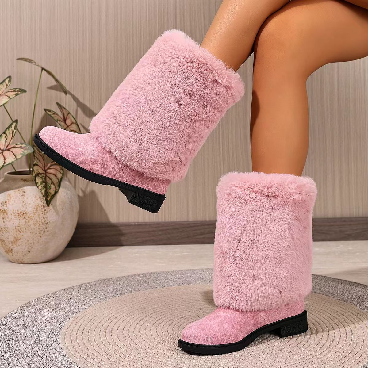 Women’s Chunky Heel Warm Winter Snow Boots Anti-Slip Ankle Boots