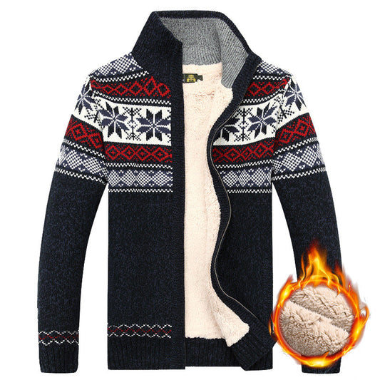 Men's Warm Velvet Sweatercoat Thick Wool Cardigan Casual Winter Fleece