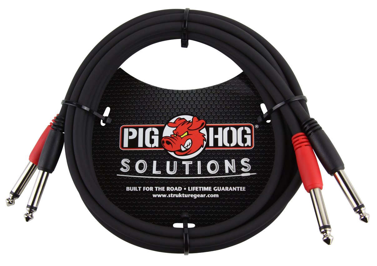 6ft Dual 1/4' TS Mono Male to Male Plug Noise Free Audio Cable Pig Hog 2 Pack