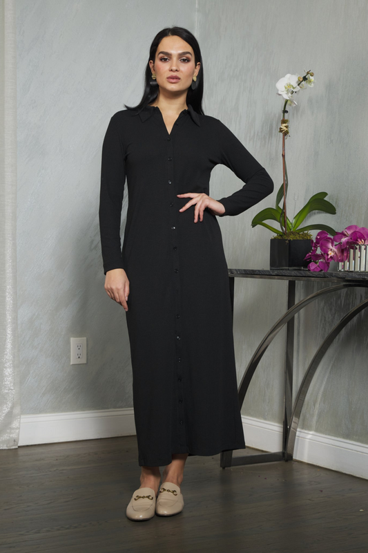 Button Down Ribbed Maxi Dress Mackenzie