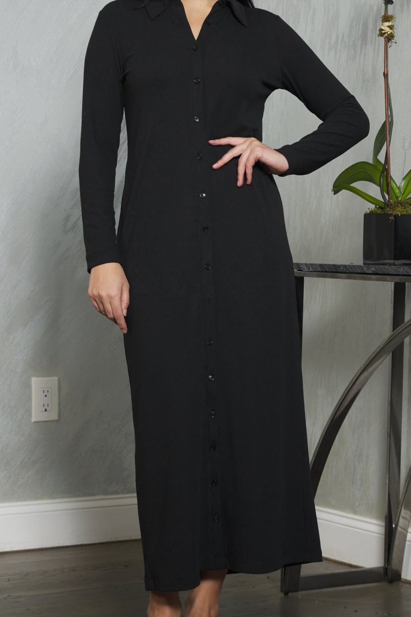 Button Down Ribbed Maxi Dress Mackenzie