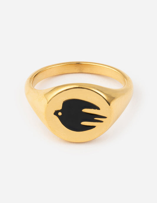 Black Enamel Gold Dove Ring Jewelry Elevated Faith